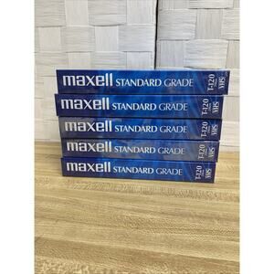 (5) Maxell Standard Grade T-120 Blank VHS Tapes 6 Hour New Sealed Recordable